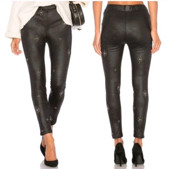 Free People Pants - NEW Free People Embellished Vegan Skinny Pant Leggings Sz 27 Black Pull On Stud